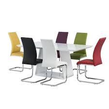 Which brand has the largest assortment of white dining room sets at the home depot? Lucca White Gloss Dining Table Set With 6 Multi Coloured Chairs Forever Furniture