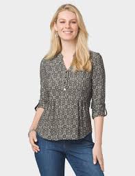 Dressbarn Petite Geometric Print Popover Top Tops Popover Top Dressbarn