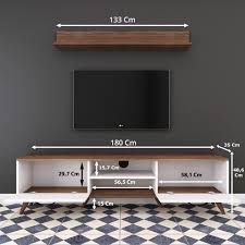 Rani A5 Duvar Rafli Kitaplikli Tv Unitesi Modern Ayakli Tv Sehpasi Ceviz Beyaz M30 Tv Room Design Luxury Living Room Design Wall Tv Unit Design