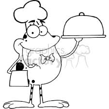 Set of cartoon cooks, chefs: Cartoon Frog Mascot Character Chef Serving Food In A Sliver Platter Outline Clipart Commercial Use Gif Jpg Png Eps Svg Pdf Clipart 381848 Graphics Factory