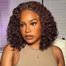 Amazon.com : HIRIREMY Short Chocolate Brown Deep Wave BOB Wigs Human Hair  For Black Women 13x4 HD Dark Brown Curly BOB Lace Front Wigs Human Hair Pre  Plucked Wear And Go Glueless