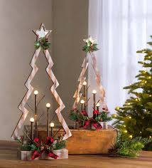 Tabletop Lighted Wooden Christmas Trees Set Of 2 Wind And Weather