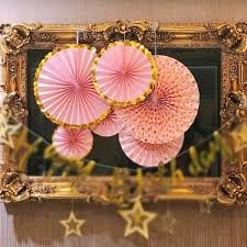Maybe you would like to learn more about one of these? 6 In 1 Pink Colour Gold Trimming Paper Fan Flower Decoration Set Birthday Party Decorations Shopee Philippines