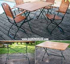 Plateau et assise en bois massif, épaisseur 25 mm, 2 couches de verni. Table Pliante De Jardin Bois Metal Rectangulaire 120cm T1208