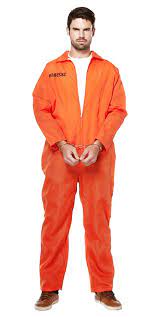 The prisoner jumpsuit is the outfit of inmates in prison life.it resembles a typical orange prisoner jumpsuit.there is an id number on it(247363).for some reason, every inmate has the same looking jumpsuit with the same id. Mens Death Row Prisoner Con Orange Jumpsuit Workman Fancy Dress Costume Outfit Kostume Kostume Verkleidungen