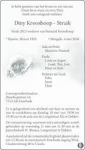 Krooshoop is een bloemenwinkel en kwekerij in delden (hof van twente). Diny Krooshoop Struik 04 05 2016 Overlijdensbericht En Condoleances Mensenlinq Nl