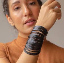 Rubber Bracelet Recycled Jewellery Contemporary Jewelry Gift for Her Xmas  Gift Geometric Statement Unique Wristband