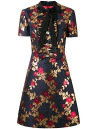 Gucci Floral Brocade Dress Blue Multicolor Blue Pattern In Navy Jacquard Modesens Short Sleeve Floral Dress Designer Cocktail Dress Navy Blue Floral Dress