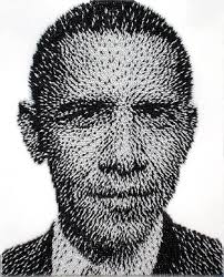 Black And White Mural Portrait Large Scale Murals Made Of Thousands Of Tiny Objects Obama Portrait Art Portrait