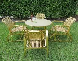 Retro Mid Century Gold Aluminum Strap Patio Set Rare Table Etsy Vintage Patio Mid Century Modern Decor Patio Set