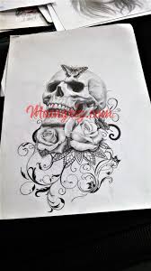 High quality tete de mort gifts and merchandise. Dessin De Tatouage De Tete De Mort Realiste Avec Rose Et Dentelle Maingriz Tattoo Design