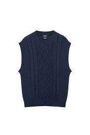 Fits true to size and is meant to be a naturally relaxed fit. Blue Cable Knit Sweater Vest Pull Bear