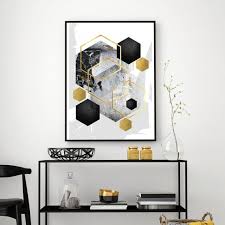 Black And White Geometric Wall Art Black White Grey Gold Downloadable Art Modern Hexagon Geometric Print Printable Geometric Wall Art Contemporary Wall Decor Large Poster A1 In 2020 Downloadable Art Geometric Wall Art Grey And Gold