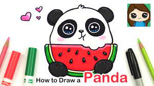 👩‍🎨 join our art hub membership! How To Draw A Panda Eating Watermelon Easy Summer Art Series 6 Youtube