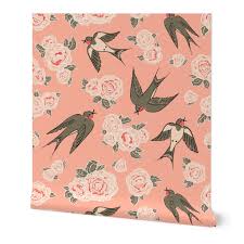 Bring your walls to life with this beautiful multicolour wallpaper. Wallpaper Roll Swallow Blush Pink Floral Bird Nursery Decor 24in X 27ft Walmart Com Walmart Com