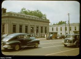 Stock Photo Street Scene Ypsilanti Michigan 1940s Cars United States Post Office Building Passing Color Kodachrome Ypsilanti Michigan Street Scenes Michigan