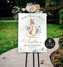 Peter Rabbit Baby Shower Welcome Sign Editable Baby Shower Etsy In 2021 Rabbit Baby Shower Baby Shower Signs Bunny Baby Shower