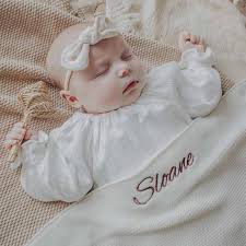 Our knitted, personalised designed baby blankets are ideal for injecting a bit of fun and colour preference into your pram or nursery. Personalised White Knitted Blanket One Little Day Australia