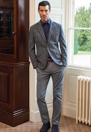 Find the right cut sportcoat for your build & style. Men S Grey Check Wool Blazer Navy Dress Shirt Grey Chinos Navy Suede Desert Boots Lookastic