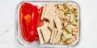 No Cook Lunch Idea Tuna Salad With Crackers And Red Pepper Slices Recipe Healthy Lunch Snacks Healthy Snacks Easy Healthy Snacks