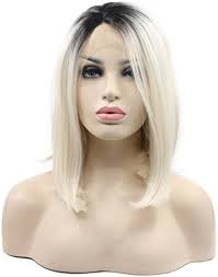 Melody Rubio Bob Encaje Pelucas con raíces oscuras corto recto claro plata  sintético Encaje frente Pelucas para las mujeres 180% densidad medio atado  ...