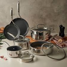 The exterior surface is harder than steel which resists scratching and preserves its appearance over time. Zwilling J A Henckels Energy Plus Nonstick Stainless Steel 13 Piece Cookware Set Graphite Grey Cookware Set Stainless Steel Pans Ceramic Cookware