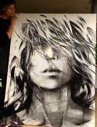Ewa Hauton 150x120cm Oiloncanvas Painting Drawing Ewahauton Studio Blackandwhite Face Contemporar Photo Visage Portrait Peinture Peinture Noir Et Blanc