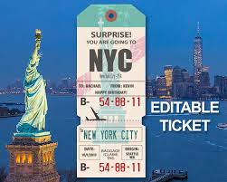 New York Surprise Trip Ticket Editable Ticket Printable Etsy In 2020 Disney Trip Surprise Travel Tickets Printable Tickets
