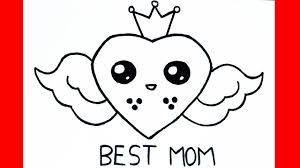 How To Draw Mothers Day Art Heart With Wings And Crown Card Drawing Best Mom Drawing Lessons