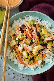 Top with the crab, crispy panko, cucumber, radish, nori, scallions, sesame seeds, pickled ginger, and avocado. California Roll Sushi Bowl Recipe Cooking Classy