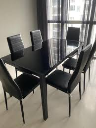 Tempered glass dining table set. Tempered Glass Dining Table With 6 Chairs Furniture Home Living Furniture Tables Sets On Carousell