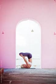 Woman Doing Yoga In A Pink Pained House By Christine Hewitt Restorative Yoga Poses How To Do Yoga Baby Yoga