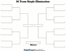 The image on the left shows a standard title, which we have also filled out the first round matches and changed the text box colors to white. 16 Team Seeded Single Elimination Bracket Printable