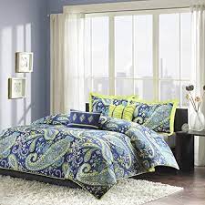 Boys would probably prefer blue, green and red with toys, pets or wild animals' images to occupy his imagination. Modern Teen Girls Comforter Bedding Set With Blue And White Paisley Print With Lime Green Accents Twin Twin Xl Clors Of Blue And White Paisley Print With Lime By D I D Walmart Com
