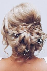 Low Bun Wedding Hairstyle With Baby S Breath Medium Hair Styles Veil Hairstyles Hair Styles
