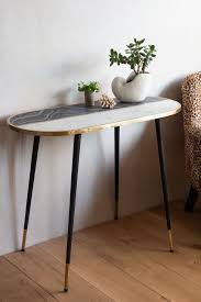 Black White Marble Brass Inlay Oval Console In 2020 Furniture Unique Console Table Black And White Marble