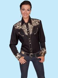 Scully Womens Black And Gold Embroidered Yoke Ls Western Show Shirt Western Show Shirts Western Wear For Women Womens Long Sleeve Shirts