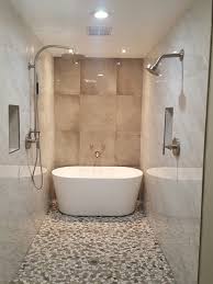Deal directly with us and find out what makes us canadas number one wood burning hot tubs and barrel sauna company. Freestanding Bathtub In The Shower Free Standing Bath Tub Simple Bathroom Pebble Floor