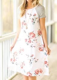 Floral Striped Casual Dress Without Necklace Bellelily Summer Dresses Sundresses Floral Shirt Dress Casual Summer Dresses