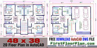 2d Floor Plan In Autocad With Dimensions 38 X 48 Dwg And Pdf File Free Download First Floor Plan House Plans And Designs