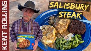 Lean ground beef and turkey are combined to lighten up this classic, retro american dish. Salisbury Steak Recipe Hungry Man Tv Dinner Remake Youtube