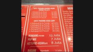 Masakan padang tak cuma di padang saja terkenal kelezatannya, melainkan sudah terkenal sampai di seluruh penjuru wilayah nusantara. Heboh Foto Daftar Harga Makanan Sate Padang Rp 42 Juta Hingga Mie Instan Rp 7 Juta Tribun Pekanbaru