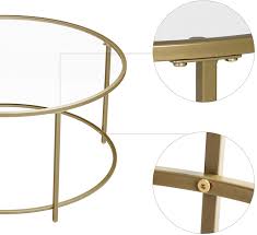 vasagle table basse ronde plateau en verre trempe armature metallique doree table de salon bout round glass coffee table glass coffee table coffee table