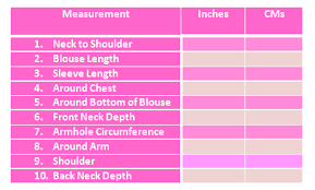 Size Chart For Lehenga