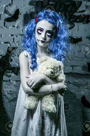 Posted on oct 2, 2013. Little Blue Hair Girl In Bloody Dress With Scary Halloween Makeup Stock Photo Picture And Royalty Free Image Image 87157174