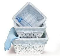 3 PIECE WHITE WICKER BOY BASKET SET