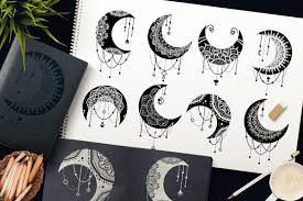 Download Mandalas Crescent Moon Clipart Set Crella