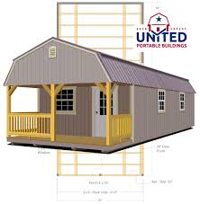 Standard 4' porch and railing. Lofted Cabin United Portable Buildings