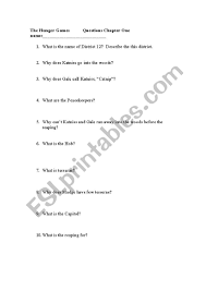 Whether you have a science buff or a harry potter fa. The Hunger Games Chapter One Questions Esl Worksheet By A1oliveira