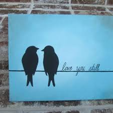 Diy Birds On A Wire Painting Love You Still Anniversary Birds On Wire Silhouette Handpainted Painting Wall Decor Art You Custom Bird Silhouette Silhouette Painting Love Birds Painting